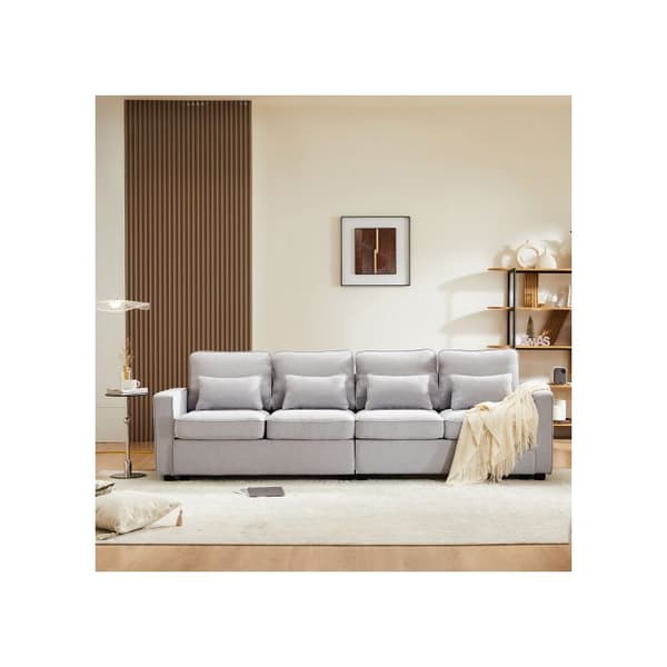 Modern 4-sits linsoffa, 4-sits soffa med armstöd och 4 kuddar, minimalistisk stilsoffa