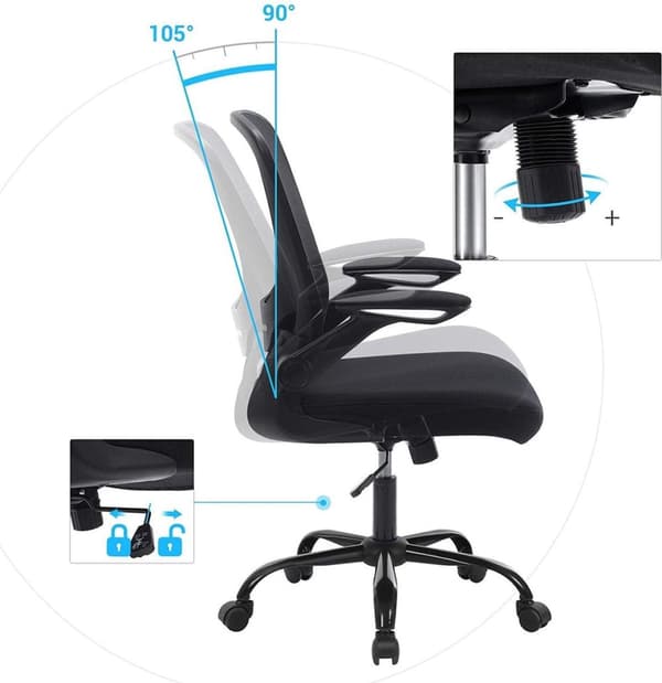 Ergonomisk kontorstol - Mesh - Tiltable - Folding armlæn