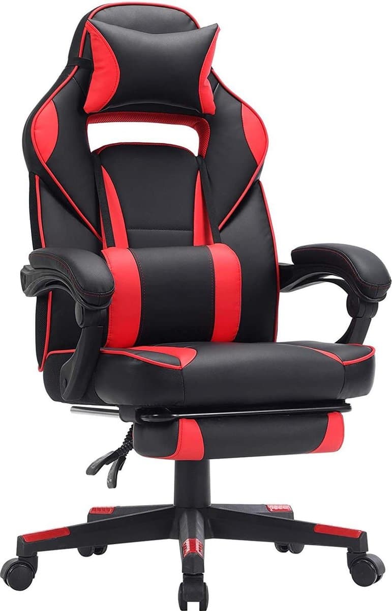 Spelstol med fotstöd - Ergonomisk kontorsstol - Racingstol - Spelstol - med rygg och kudde