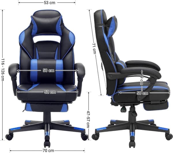 Spilstol med fodstøtte - Ergonomisk kontorstol - Racingstol - Gamingstol - Med ryg og pude