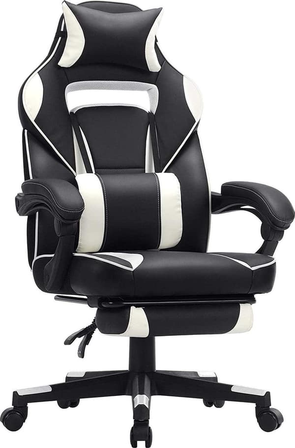 Spilstol med fodstøtte - Ergonomisk kontorstol - Racingstol - Gamingstol - Med ryg og pude