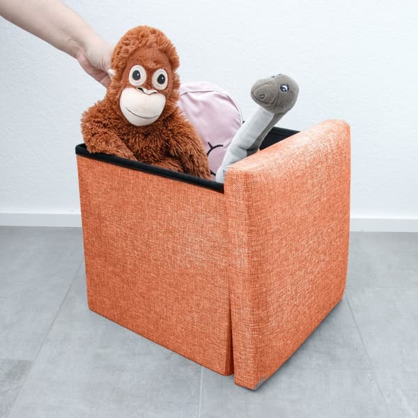 Hopfällbar sittpall 38x38x38 cm sittkub med förvaringsutrymme och lock av tyg i linne-look fällbar fotstöd förvaringslåda bröst sittbänk fotpall