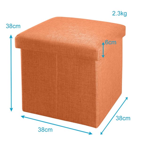 Hopfällbar sittpall 38x38x38 cm sittkub med förvaringsutrymme och lock av tyg i linne-look fällbar fotstöd förvaringslåda bröst sittbänk fotpall