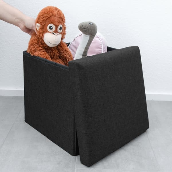 Hopfällbar sittpall 38x38x38 cm sittkub med förvaringsutrymme och lock av tyg i linne-look fällbar fotstöd förvaringslåda bröst sittbänk fotpall