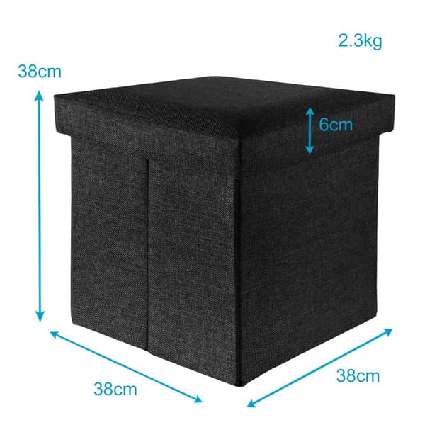 Hopfällbar sittpall 38x38x38 cm sittkub med förvaringsutrymme och lock av tyg i linne-look fällbar fotstöd förvaringslåda bröst sittbänk fotpall