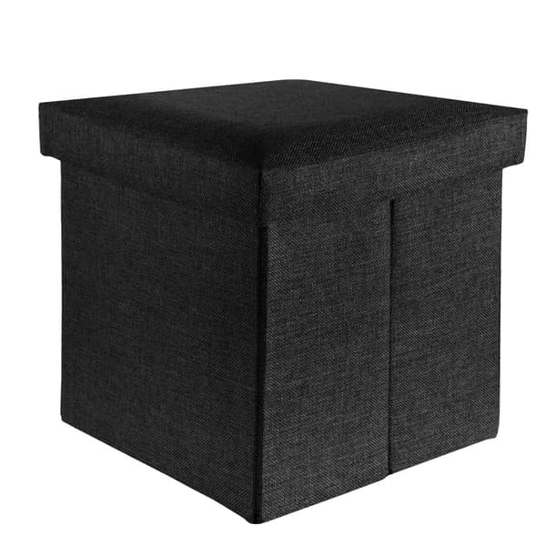 Hopfällbar sittpall 38x38x38 cm sittkub med förvaringsutrymme och lock av tyg i linne-look fällbar fotstöd förvaringslåda bröst sittbänk fotpall