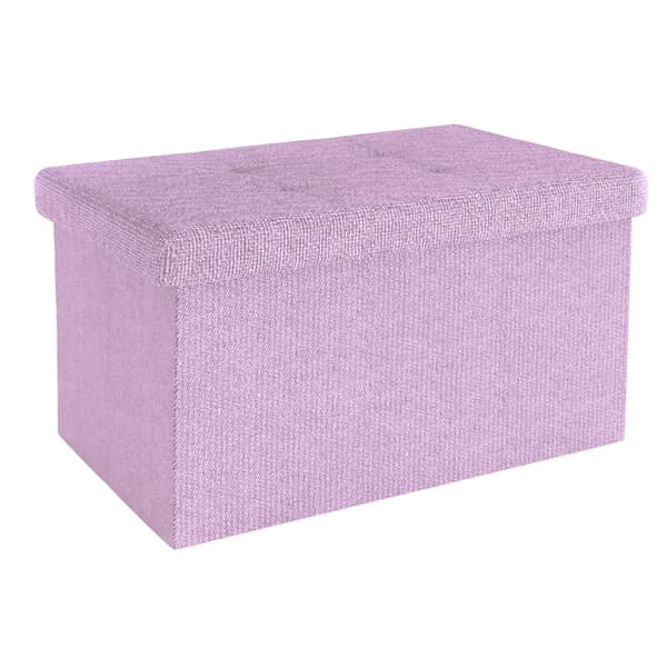 Fällbar Pall 49x30x30 cm Sittkub med förvaringsutrymme och lock av tyg med hålor Sits kub fotstöd förvaringslåda bröst ottoman LOTUS ROSA