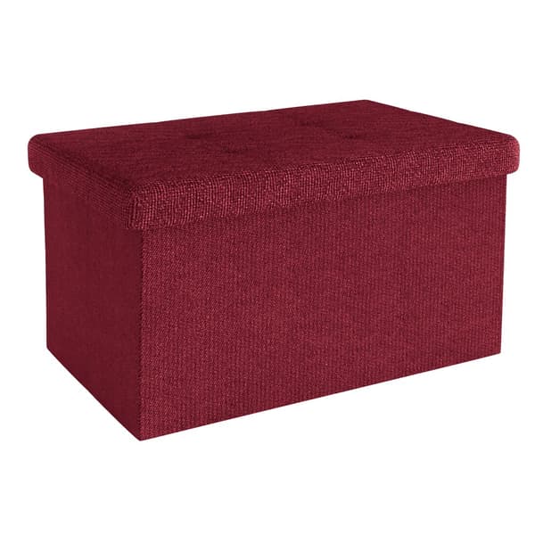 Fällbar Pall 49x30x30 cm Sittkub med förvaringsutrymme och lock av tyg med hålor Sits kub fotstöd förvaringslåda bröst ottoman GARNET RÖD