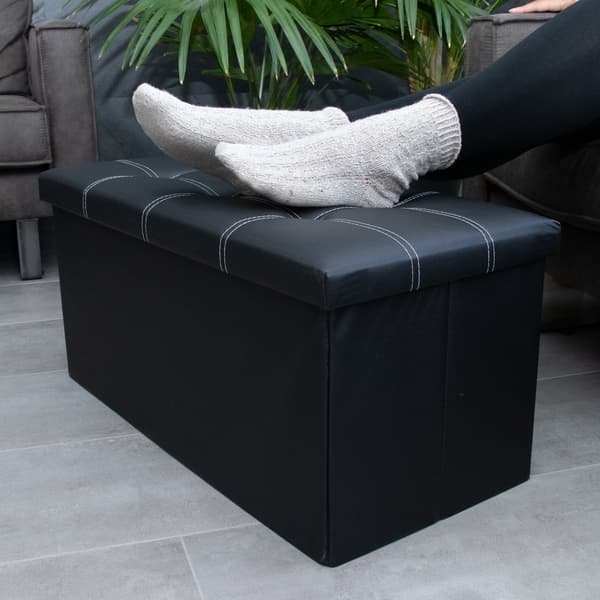 Hopfällbar bänk 78x38x38 cm sittkub med förvaringsutrymme och lock i läderimitation sittkub fotstöd förvaringslåda bröst sittpall