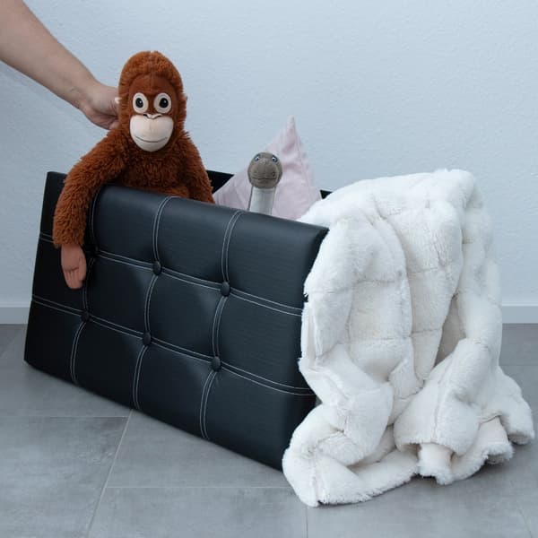 Hopfällbar bänk 78x38x38 cm sittkub med förvaringsutrymme och lock i läderimitation sittkub fotstöd förvaringslåda bröst sittpall