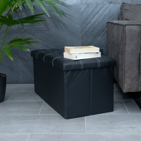Hopfällbar bänk 78x38x38 cm sittkub med förvaringsutrymme och lock i läderimitation sittkub fotstöd förvaringslåda bröst sittpall