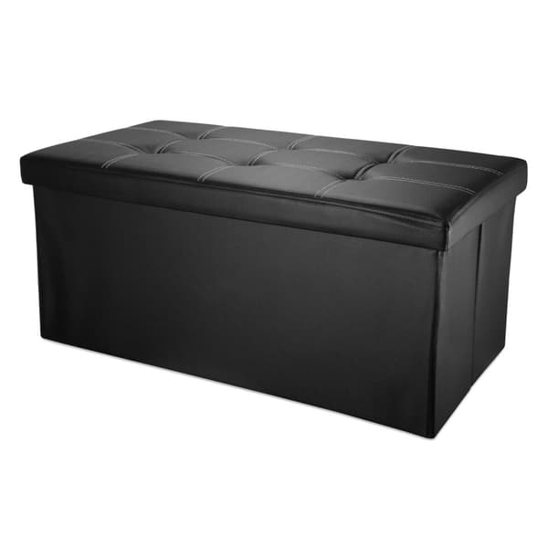 Hopfällbar bänk 78x38x38 cm sittkub med förvaringsutrymme och lock i läderimitation sittkub fotstöd förvaringslåda bröst sittpall