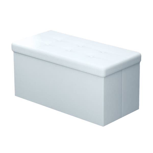 Hopfällbar bänk 78x38x38 cm sittkub med förvaringsutrymme och lock i läderimitation sittkub fotstöd förvaringslåda bröst sittpall opalin vit