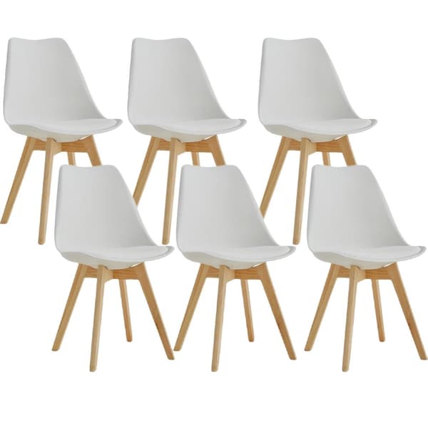 Spisebordsstole, minimalistisk design, sæde af kunstlæder, 6 stk hvid 6Pcs White