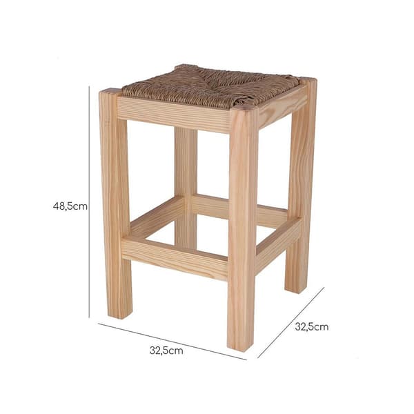 Wellhome Låg Fyrkantig Rustik Träbänk Utan Lack 32.5x32.5x48.5 Cm