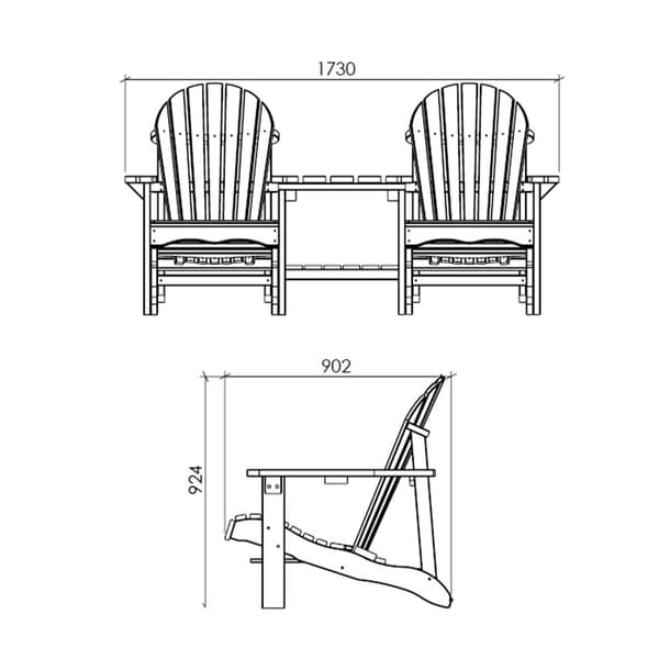 AXI Valerie Dubbel trädgårdsstol med bord av trä i Natural | Loungestol för 2 med armstöd | 175 cm
