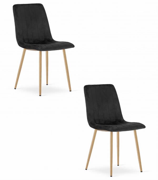 LAVA stol - svart sammet / träfärgade ben x 2