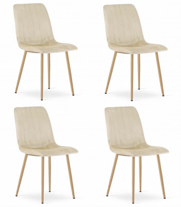 LAVA stol - ljusbeige sammet / träfärgade ben x 4