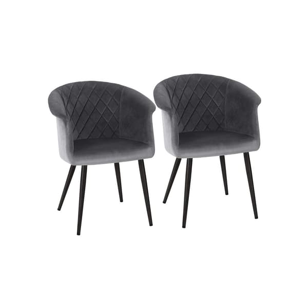 Set med 2 matstolar med metallben i gr� sammet