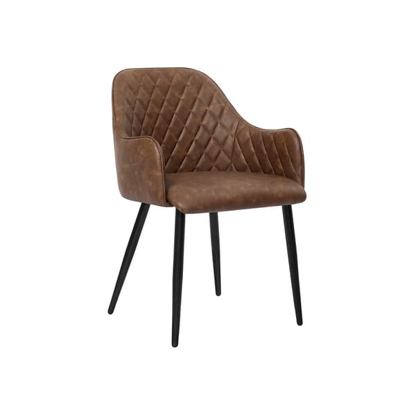 Sett med 2 vintage spisestuestoler med brunt PU-trekk