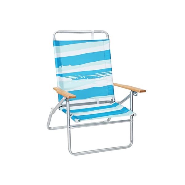 Strandstol med bl�, gr�nne og hvite striper