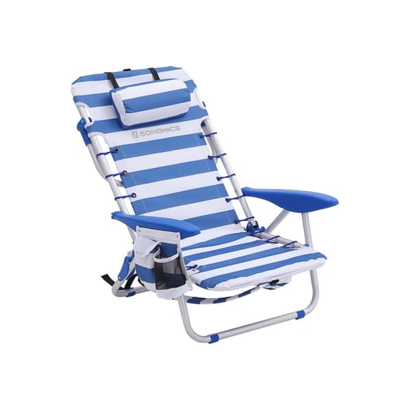 Strandstol med bl� og hvide hynder