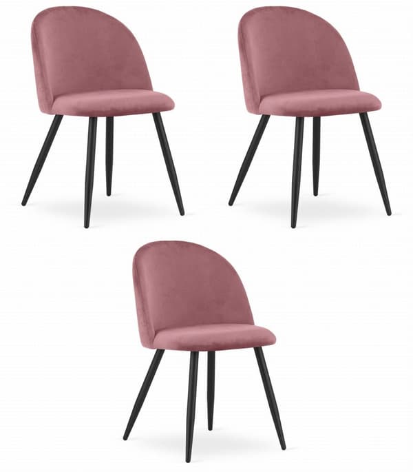 BELLO stol - mörkrosa sammet / svarta ben x 3