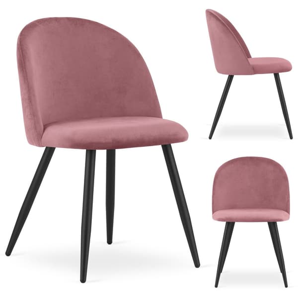 BELLO stol - mörkrosa sammet / svarta ben x 4