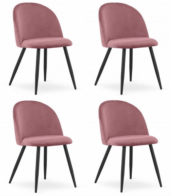 BELLO stol - mörkrosa sammet / svarta ben x 4