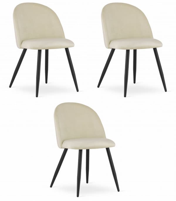 BELLO stol - beige sammet / svarta ben x 3