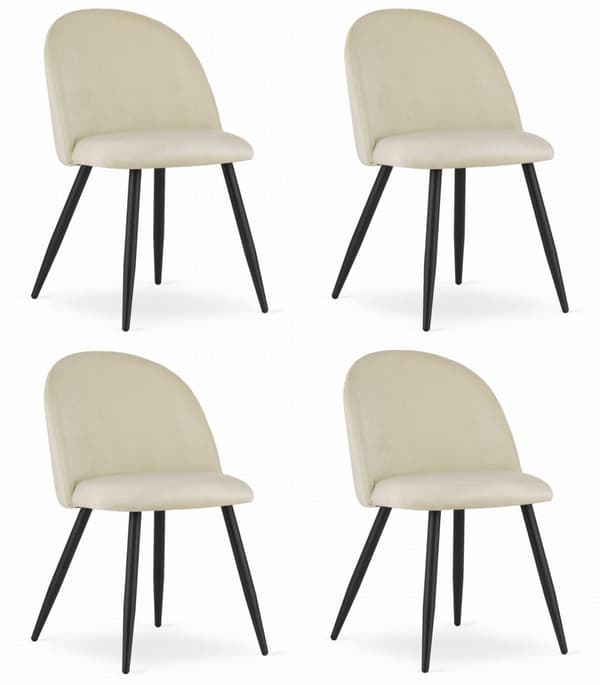 BELLO stol - beige sammet / svarta ben x 4