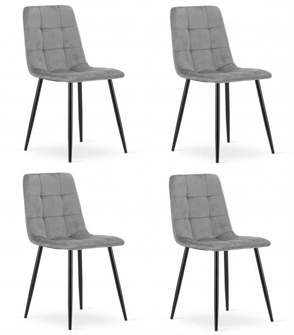 KARA stol - ljusgrå sammet / svarta ben x 4