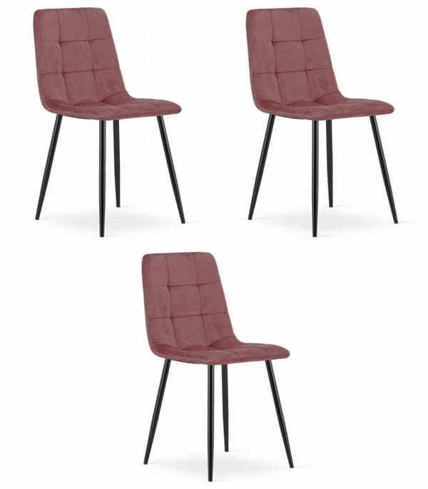 KARA stol - rosa sammet / svarta ben x 3