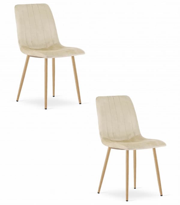 LAVA stol - ljusbeige sammet / träfärgade ben x 2