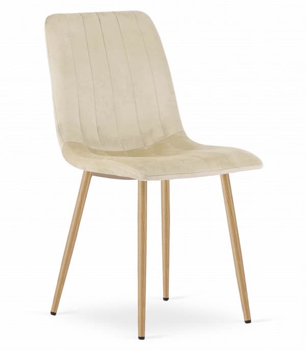 LAVA stol - ljusbeige sammet / träfärgade ben x 3