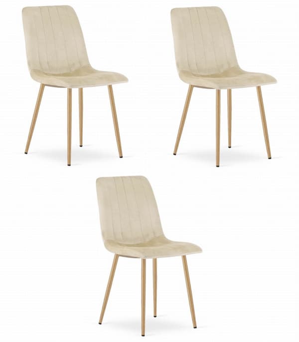 LAVA stol - ljusbeige sammet / träfärgade ben x 3