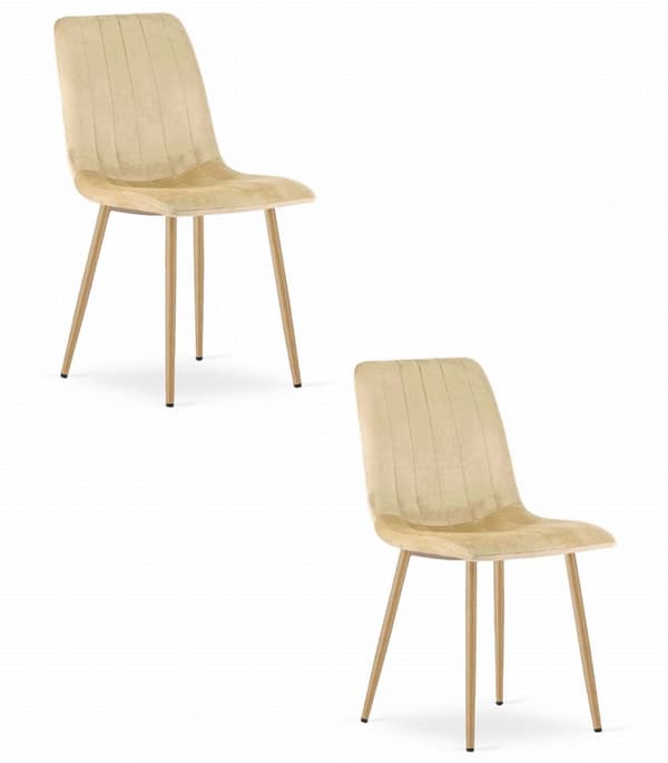 LAVA stol - beige sammet / träfärgade ben x 2