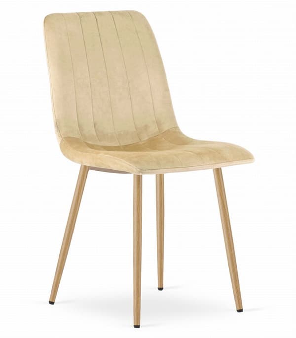 LAVA stol - beige sammet / träfärgade ben x 3