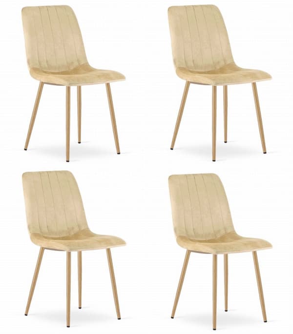 LAVA stol - beige sammet / träfärgade ben x 4