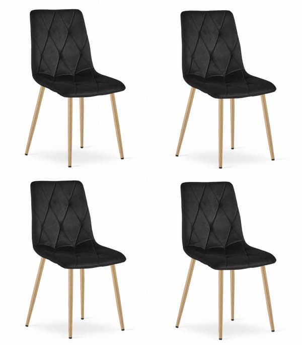 LIBRA stol - svart sammet / träfärgade ben x 4