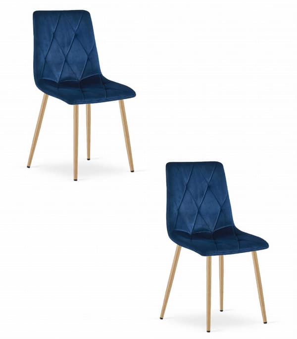 LIBRA stol - marinblå sammet / träfärgade ben x 2