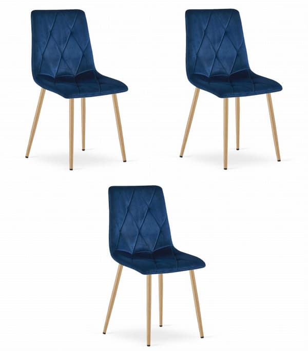 LIBRA stol - marinblå sammet / träfärgade ben x 3