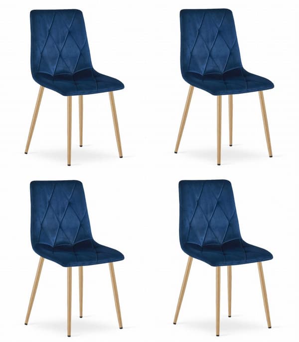 LIBRA stol - marinblå sammet / träfärgade ben x 4