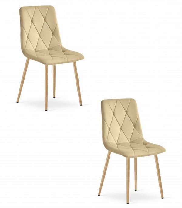 LIBRA stol - beige sammet / träfärgade ben x 2