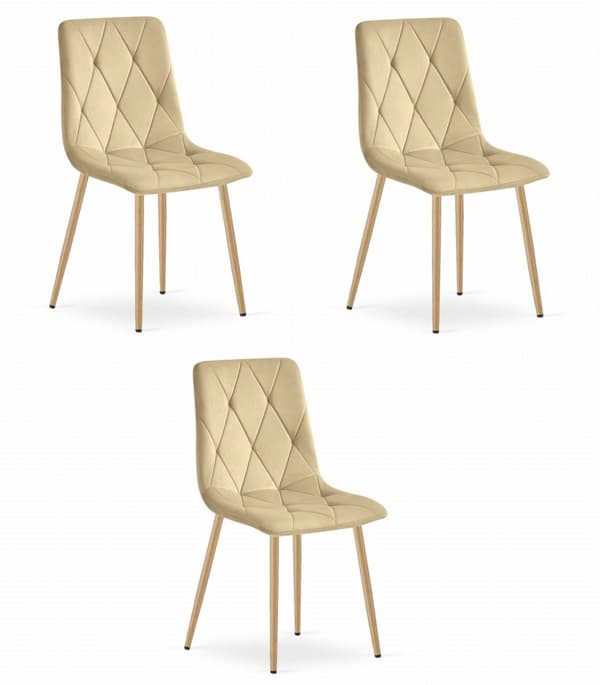 LIBRA stol - beige sammet / träfärgade ben x 3