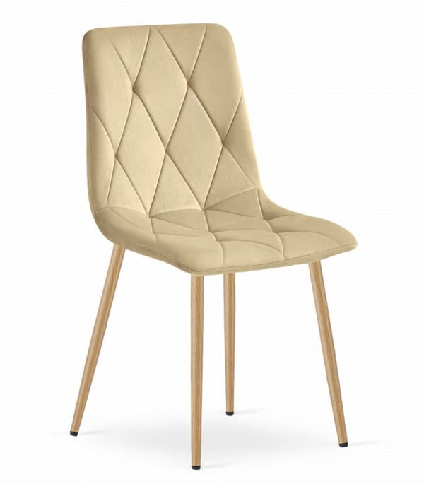 LIBRA stol - beige sammet / träfärgade ben x 4