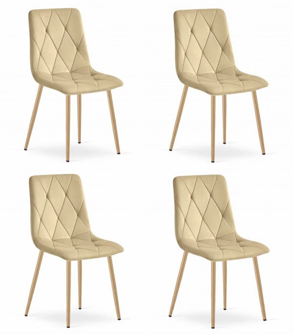 LIBRA stol - beige sammet / träfärgade ben x 4