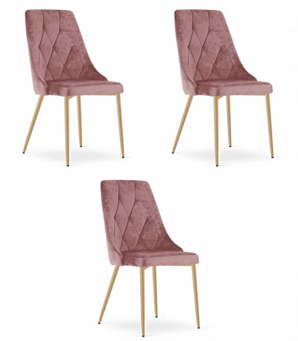 IMOLA stol - rosa sammet / träfärgade ben x 3