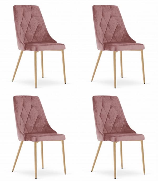 IMOLA stol - rosa sammet / träfärgade ben x 4