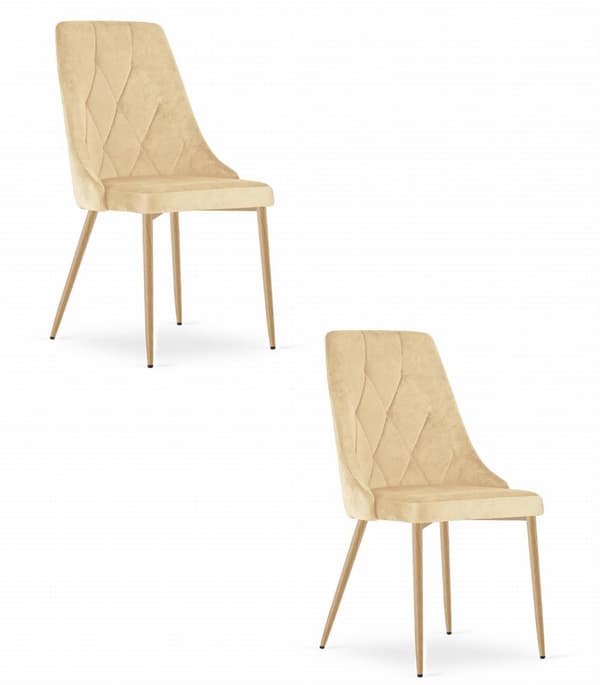 IMOLA stol - beige sammet / träfärgade ben x 2